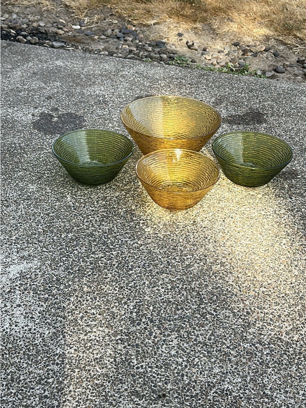 Glass Decorative Bowls Set in Amber and Olive Green - Unbranded